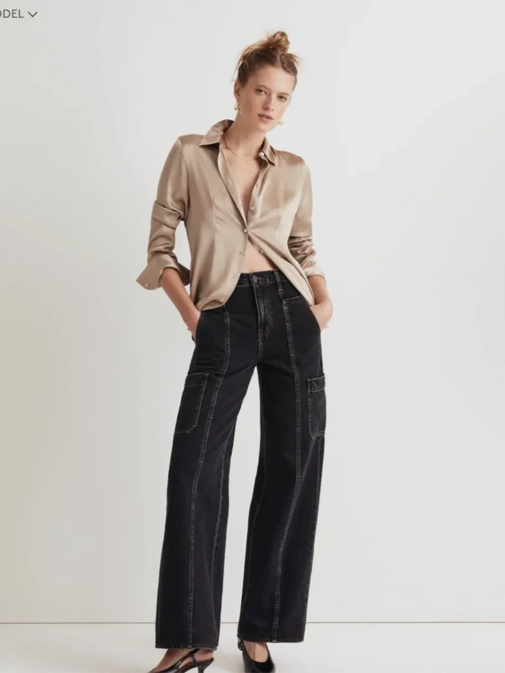 Madewell Baggy Straight Cargo Jeans Black Wash Size 28 - Picture 2 of 7